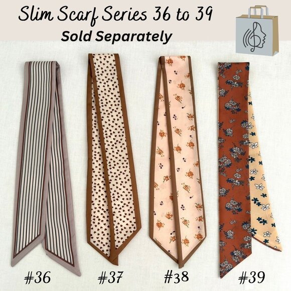 Slim Scarf Taupe Stripe Print 34 in Neck Hair Hat Bag Wrap Accessory No36 - Picture 7 of 9